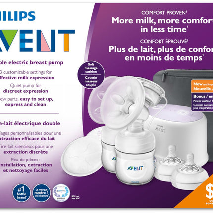 مضخة الثدي الكهربائية المزدوجة من فيليبس أفينت مع وسادة طاقة إضافية، SCF334/22، أبيض