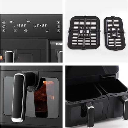 Hisense 9L Dual Basket Air Fryer, Air Fry, Preset Menus, 360° Circulation, LED Display, Dual Cooking Zone, Visible Basket, H09AFBK2S5