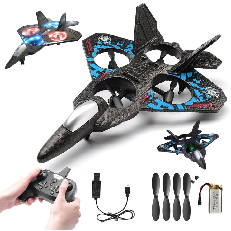 BORTONY RC Helicopter Plane for Kids LO712, 2.4Ghz Remote Control Jet Fighter Airplane 3D Flip Quadcopter Toy Gifts, Cool Lights Stunt Airplane Roll Hovering for Boys Beginners (LO712)