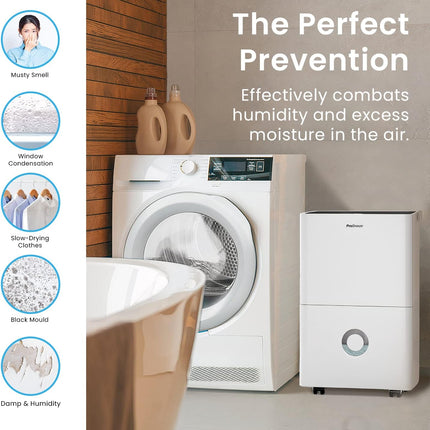 Pro Breeze 30L/Day Dehumidifier - Smart Compressor Dehumidifier with App, Wi-Fi, Continuous Drainage, 4L Water Tank, 24h Timer & Child Lock- Mould Remover & Moisture Absorber for Home & Bathroom