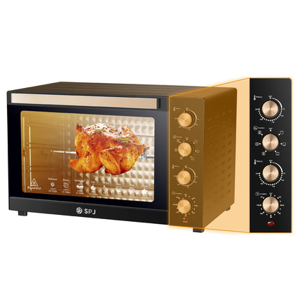 SPJ Electric Oven, 80L Oven, 2400W With 7 Power Levels, 70-250 °C Adjustable Temp.,120 Minutes Timer, 360° Motorised Rotisserie, Inner Lamp, Easy to Use, Color - Brown, EOW-BR80L01, 1 Year Warranty