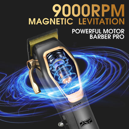 DSP Pro Barber Hair Clippers Set: Cordless Magnetic 9000 RPM, Constant Speed Control for Smooth Cutting. Ceramic Blades, 2500mAh Battery, Low Noise & Heat - Ideal for Men's Grooming & Fades (Black)