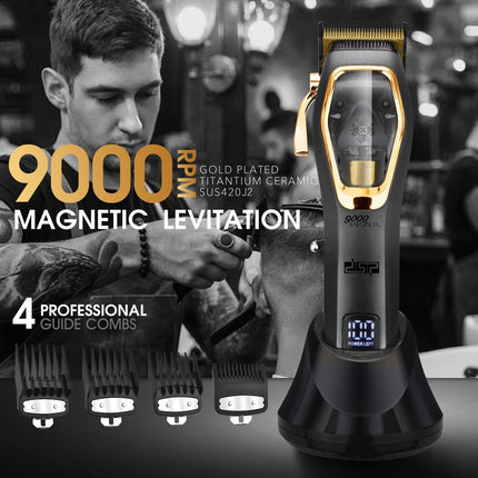 DSP Pro Barber Hair Clippers Set: Cordless Magnetic 9000 RPM, Constant Speed Control for Smooth Cutting. Ceramic Blades, 2500mAh Battery, Low Noise & Heat - Ideal for Men's Grooming & Fades (Black)