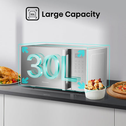 Hisense 30L Microwave Oven, 11-levels of Power, Preset Programmes, Time & Weight Defrost, LED Display, Cooking End Signal, Large Capacity, H30MOMS9H