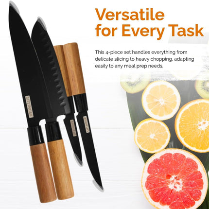 ZILLINGER Japanese Knife Set - 4 Pcs High-Carbon Stainless Steel Chef Knife Set for Precision Cutting, Slicing, Dicing, and Chopping - Lightweight, Dishwasher Safe Ultra-Sharp Kitchen Knife Set