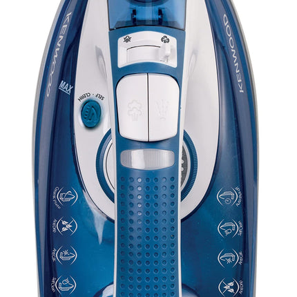 Kenwood Steam Iron 2600W with Ceramic Soleplate, Auto Shut-Off, Anti-Drip, Anti-Calc, Self Clean, Continuous Steam, Steam Burst, Spray Function STP75.000WB White/Blue