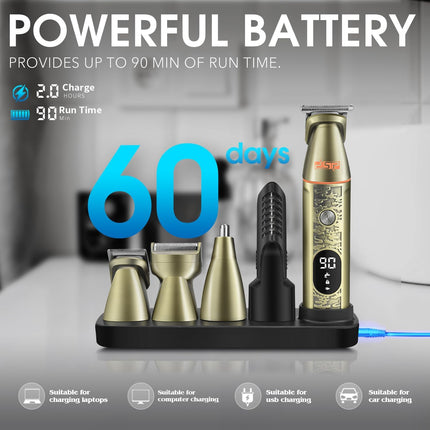 DSP 6 in 1 Man's Grooming Kit, Clipper and Trimmer Set, Trimmer Professional Barber, Shaving Mustache, Body, Nose Hair Trimmer, Waterproof IPX6, U-Shaped Hair Clipper