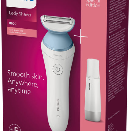 ماكينة حلاقة كهربائية فيليبس بيوتي ليدي سلسلة 8000 مع مزيل شعر الوجه الكهربائي، لاسلكية، BRL166/91