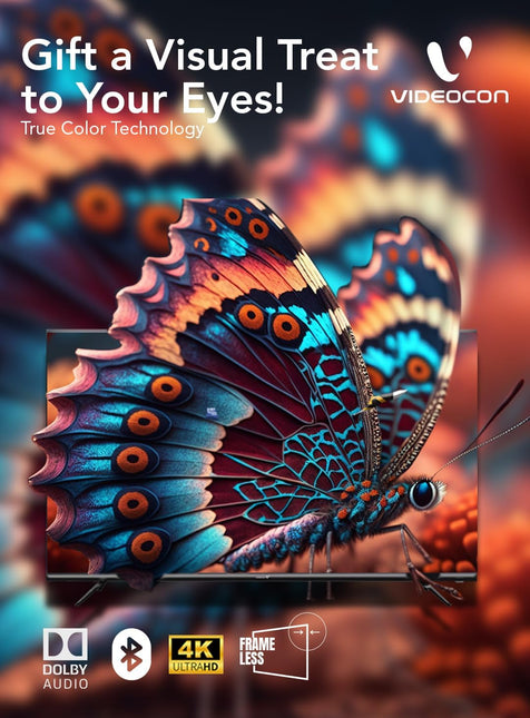 Videocon 75" Edgeless 4K UHD Official Google Tv with "Hey Google" Voice Remote, Bluetooth, Dolby Audio and Free Wall Bracket- 2024 New Model E75ELGT1100