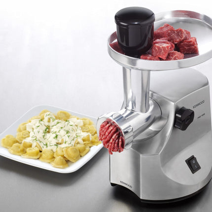 KENWOOD Meat Grinder 1600W Powerful Metal Body Meat Mincer with Kibbeh Maker Sausage Maker, Feed Tube Pusher, 3 Stainless Steel Screens for Fine, Medium & Coarse Results MG510 Silver