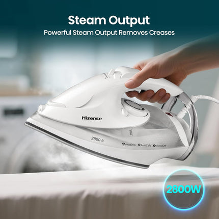 Hisense Steam Iron for Clothes-2800W Powerful Steam of 30 gm/min, water tank with 0.3 L, Press Spray Function, Anti-Clacium, Anti-Drip, Vertical Stream, Auto-Shut off, H28SIWES1
