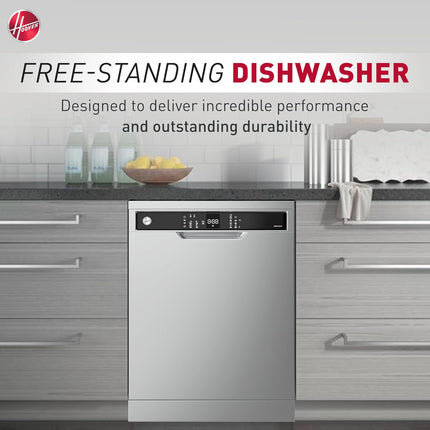 Hoover Freestanding Dishwasher, 12 Place Settings, 5 Programs, Push Button, Delay Start, Half Load Cleaning, Child Safety Lock, Quiet Operation, 1 Year Warranty ,Made in Turkey - Inox - HDW-V512-S