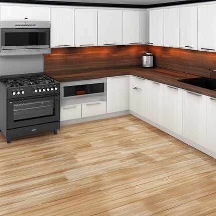 General Gold 6 Burner Gas Cooking Range 90x60 cm, Freestanding Cooker Italian Parts, Gas Oven Grill with Triple Glass Door, Dual Wok Burners, Cast Iron Pan Support, Rotisserie, Heavy Duty Stove