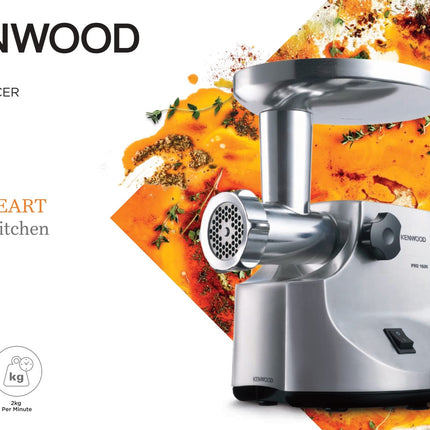 KENWOOD Meat Grinder 1600W Powerful Metal Body Meat Mincer with Kibbeh Maker Sausage Maker, Feed Tube Pusher, 3 Stainless Steel Screens for Fine, Medium & Coarse Results MG510 Silver