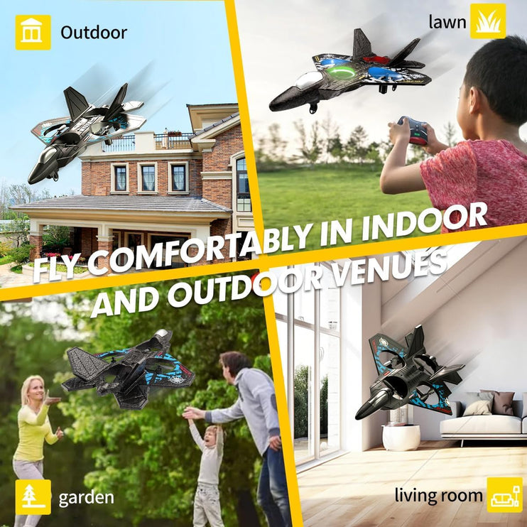 BORTONY RC Helicopter Plane for Kids LO712, 2.4Ghz Remote Control Jet Fighter Airplane 3D Flip Quadcopter Toy Gifts, Cool Lights Stunt Airplane Roll Hovering for Boys Beginners (LO712)