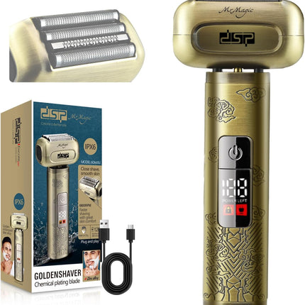 DSP Electric Shavers for Men, IPX6 Waterproof, Type-C, Rechargeable Shaver, 4-Blade Cutting System, Electric Foil Shaver, Travel Lock (Bronze)