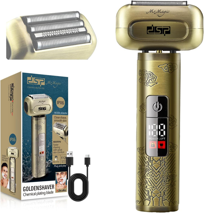 DSP Electric Shavers for Men, IPX6 Waterproof, Type-C, Rechargeable Shaver, 4-Blade Cutting System, Electric Foil Shaver, Travel Lock (Bronze)