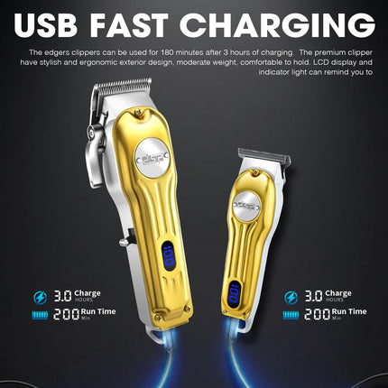 ماكينة قص الشعر الاحترافية DSP للرجال، مجموعة ماكينة قص وتشذيب - ماكينة قص شعر كهربائية لقص الشعر، مجموعة ماكينة حلاقة لاسلكية مع شاشة LED كهدية للرجال (ذهبي)