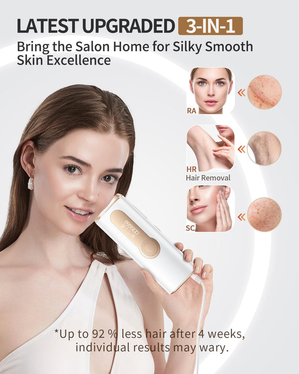 ZKMAGIC IPL Laser Hair Removal Device with Painless & 3-in-1 Features, Ice Cooling Hair Remover for Women and Men, 9 Levels and 2 Modes for Long Lasting Result on The Whole Body