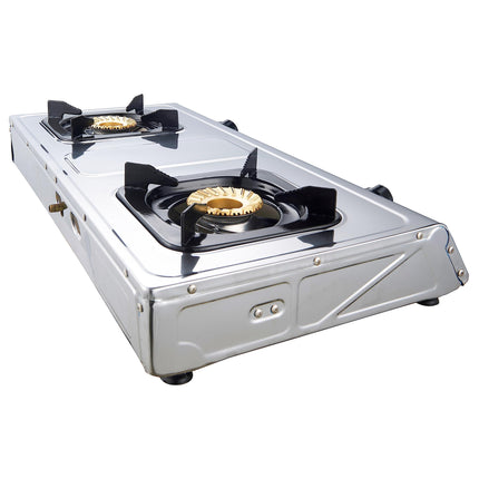 Nobel Gas Stove with Dual Gas Burner/2 Brass Burners and Stainless Steel Brass & Auto Ignition Energy Saving - 710 x 410 x 140 (W x D x H) mm NGT2004 with 2 Year Warranty