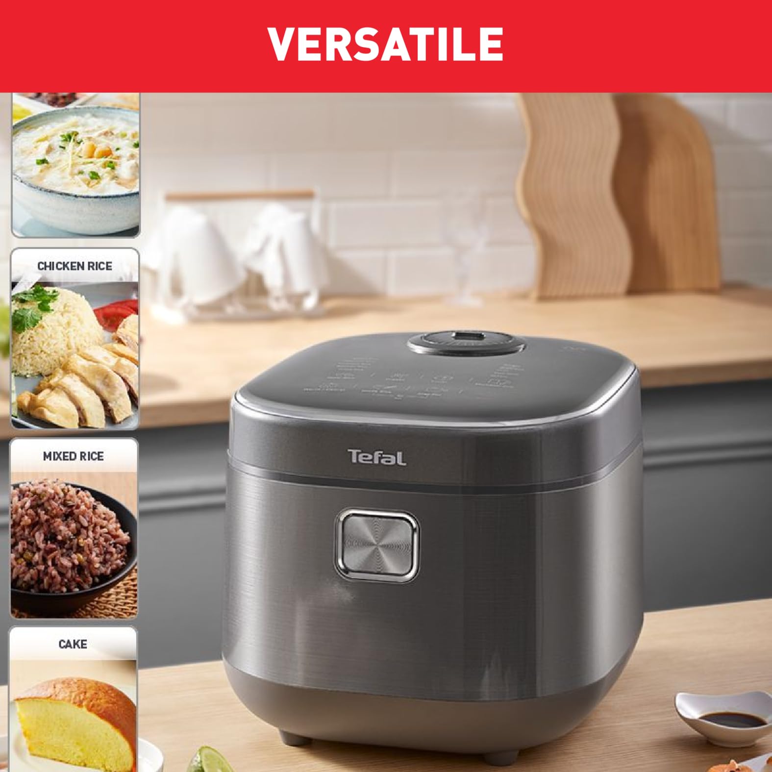 Tefal, Induction Rice Master & Slow Cooker, RK818A, AI Rice Technology, 1.8L/10 Cup Capacity, 14 Cooking Programs, 24h Pre-Set Function. Includes Measuring Cup, Rice Spatula, Soup Spoon and Steamer