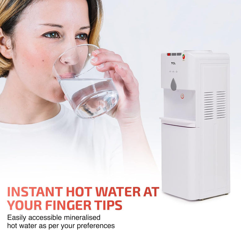 Tcl Water Dispenser, Top Loading, Hot, Cold & Normal Water Temperature, Best For Home, Kitchen, Office & Pantry, Compact Size, 3 Taps/Faucet, Child Safety Lock, White Colour, Ty-Lwyr19W
