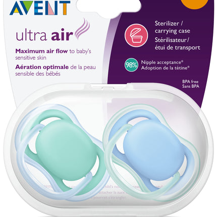 Philips Avent Ultra Air Pacifier, 6-18 Months, Blue/Green, 2 Pack, SCF244/22