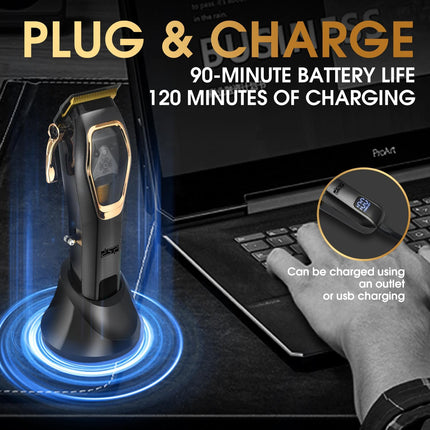 DSP Pro Barber Hair Clippers Set: Cordless Magnetic 9000 RPM, Constant Speed Control for Smooth Cutting. Ceramic Blades, 2500mAh Battery, Low Noise & Heat - Ideal for Men's Grooming & Fades (Black)