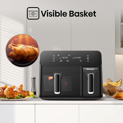 Hisense 9L Dual Basket Air Fryer, Air Fry, Preset Menus, 360° Circulation, LED Display, Dual Cooking Zone, Visible Basket, H09AFBK2S5
