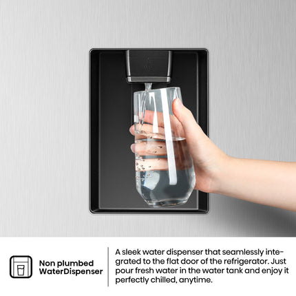 Hisense RS3N668SMI3 - ثلاجة ببابين جنبًا إلى جنب 869L ثلاجة، موزع مياه بدون سباكة، منطقة تحكم مزدوجة في درجة الحرارة، عاكس متين، 91×71.7×179.5 سم (طول×عرض×ارتفاع)، فضي