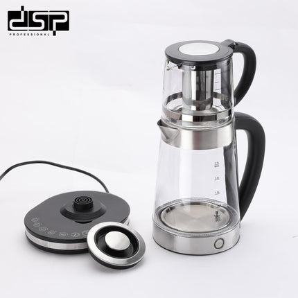 DSP Glass Electric Kettle with Samovar, 2000W Real Power, 1.0L and 2.5L Capacity, 5 Temperature Settings, Boil-Dry Protection, Keep Warm Function, -KK1277