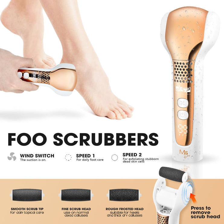 جهاز إزالة مسامير القدم الكهربائي DSP بسرعتين، 10000 دورة في الدقيقة و3 بكرات - مبرد قدم مقاوم للماء IPX5، وقت تشغيل 90 دقيقة، مقشر قدم فعال ومزيل مسامير القدم للعناية بالقدمين