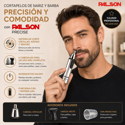 Palson Nose and Beard Trimmer Circular Nose and Ear, Straight for Paws Eyebrows and Beards, AAA Battery Powered Silver Color Model- 30078