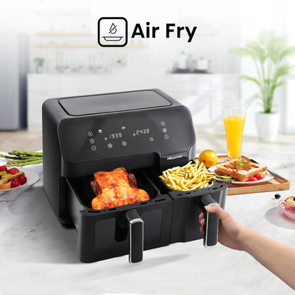 Hisense 9L Dual Basket Air Fryer, Air Fry, Preset Menus, 360° Circulation, LED Display, Dual Cooking Zone, Visible Basket, H09AFBK2S5