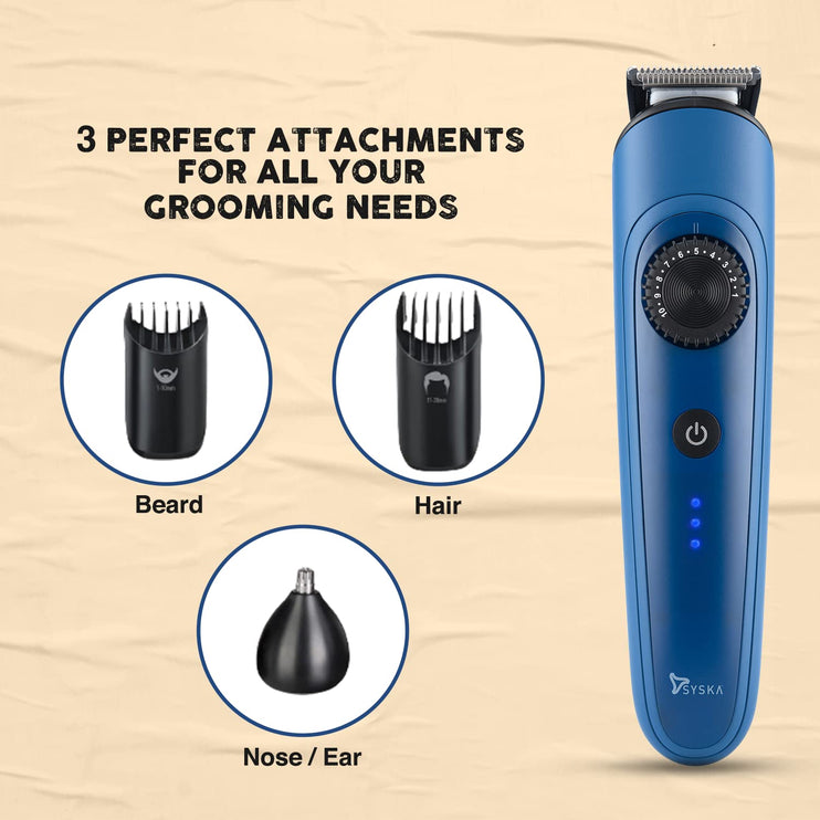 Syska HT950 BeardPro Corded and Cordless Trimmer with Fast Charge, 120 Min Runtime, From head to nose, 360 degree grooming