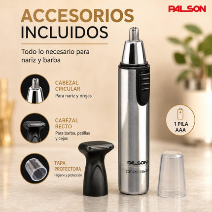 Palson Nose and Beard Trimmer Circular Nose and Ear, Straight for Paws Eyebrows and Beards, AAA Battery Powered Silver Color Model- 30078