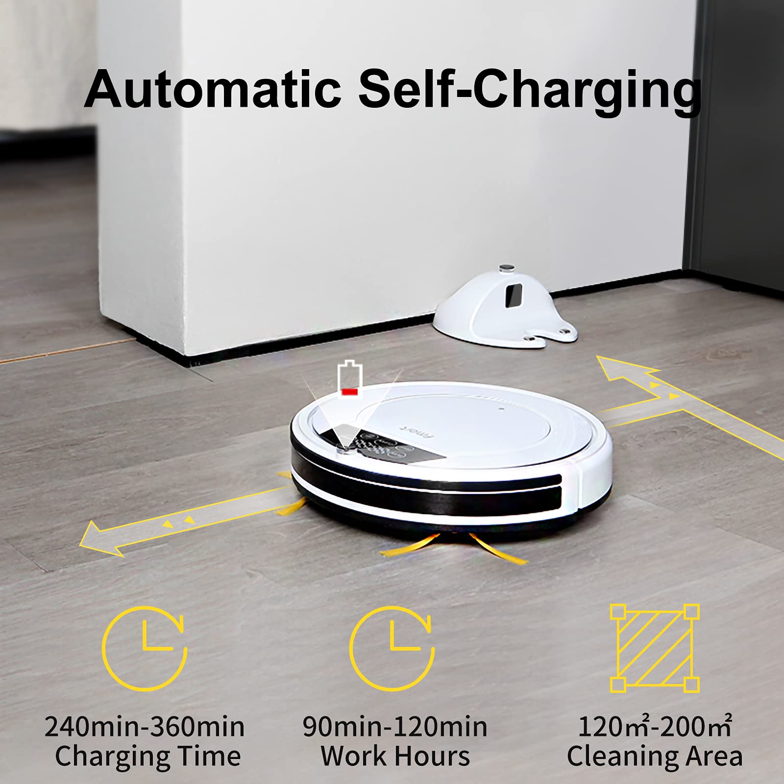 Fmart Robot Vacuum Cleaner, Tangle-free Suction for Pet Hair, Hard Floor, Thin Carpet - Intelligent Cleaning Robot Self-Charge Wet Mopping for Wood Floor, HEPA Filter E-R550W(s) [Energy Class Good]
