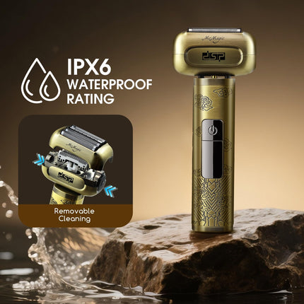 DSP Electric Shavers for Men, IPX6 Waterproof, Type-C, Rechargeable Shaver, 4-Blade Cutting System, Electric Foil Shaver, Travel Lock (Bronze)