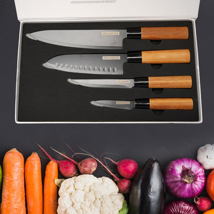 ZILLINGER Japanese Knife Set - 4 Pcs High-Carbon Stainless Steel Chef Knife Set for Precision Cutting, Slicing, Dicing, and Chopping - Lightweight, Dishwasher Safe Ultra-Sharp Kitchen Knife Set