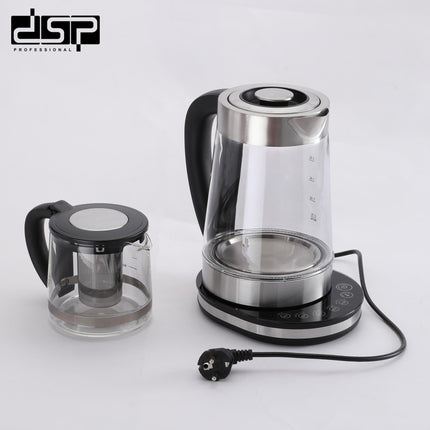 DSP Glass Electric Kettle with Samovar, 2000W Real Power, 1.0L and 2.5L Capacity, 5 Temperature Settings, Boil-Dry Protection, Keep Warm Function, -KK1277