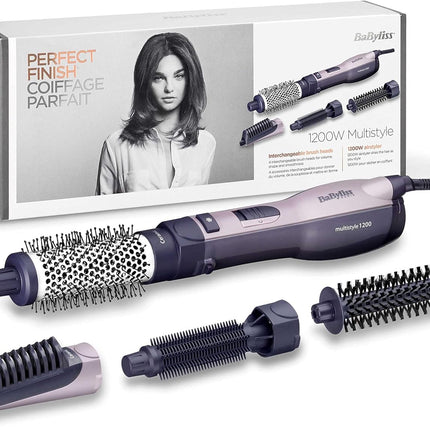 طقم تصفيف الشعر الكامل من بيبي ليس إير ستايلر | ١٢٠٠ واط | فرش حرارية ٣٨ مم، فرش ثابتة ٢٥ مم، فرش ناعمة ٢٠ مم | تحكم أيوني بالتجعد | ٣ إعدادات حرارة | (AS121SDE)