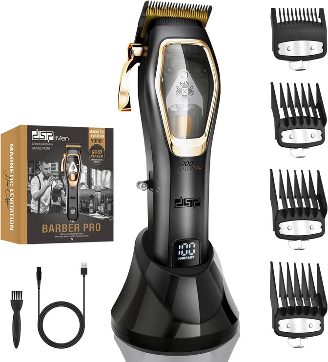 DSP Pro Barber Hair Clippers Set: Cordless Magnetic 9000 RPM, Constant Speed Control for Smooth Cutting. Ceramic Blades, 2500mAh Battery, Low Noise & Heat - Ideal for Men's Grooming & Fades (Black)