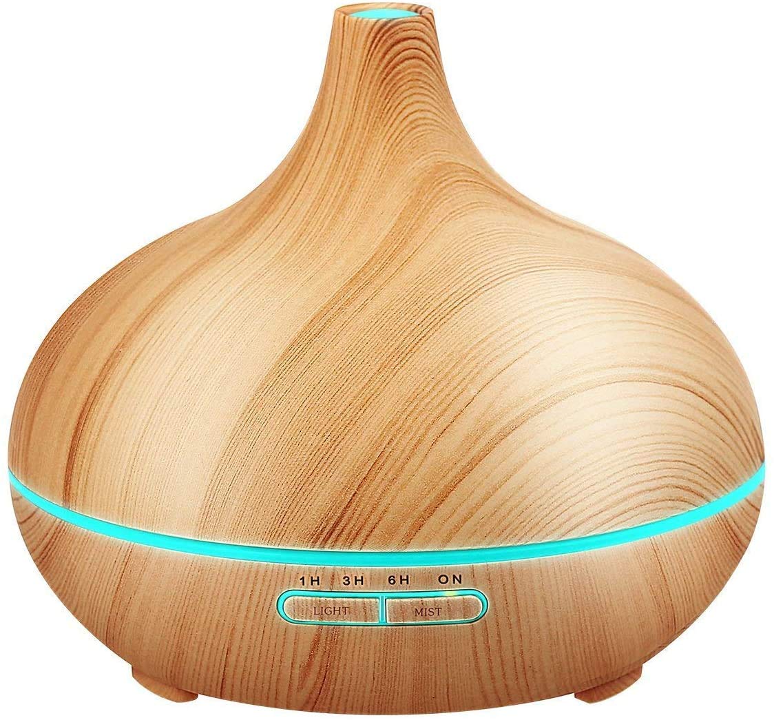 SKY-TOUCH Essential Oil Diffuser, 550Ml Oil Diffuser With 4 Timer, Aromatherapy Diffuser With Auto Shut-Off Function, Cool Mist Humidifier Bpa-Free For Bedroom Home-Yellow Wood