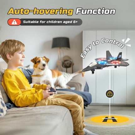 BORTONY RC Helicopter Plane for Kids LO712, 2.4Ghz Remote Control Jet Fighter Airplane 3D Flip Quadcopter Toy Gifts, Cool Lights Stunt Airplane Roll Hovering for Boys Beginners (LO712)
