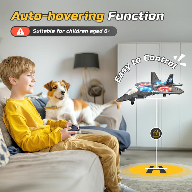 BORTONY RC Helicopter Plane for Kids LO712, 2.4Ghz Remote Control Jet Fighter Airplane 3D Flip Quadcopter Toy Gifts, Cool Lights Stunt Airplane Roll Hovering for Boys Beginners (LO712)
