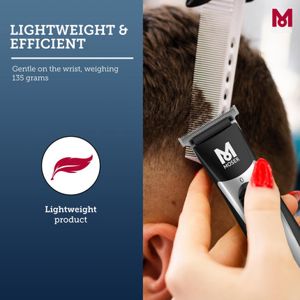 ماكينة حلاقة موسر تي-كت الاحترافية اللاسلكية للرجال بشفرة تي مقاس 40 مم (صنع في ألمانيا) | مدة تشغيل تصل إلى 60 دقيقة | شفرات فولاذية عالية الجودة | خفيفة الوزن وهادئة التشغيل (1591-0170)