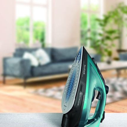 TEFAL Ultraglish Steam Iron, Durilium Airglide, Anti-calc, Anti Drip, 2800 Watts, Blue/Black  2800(خدوش جانبيه)