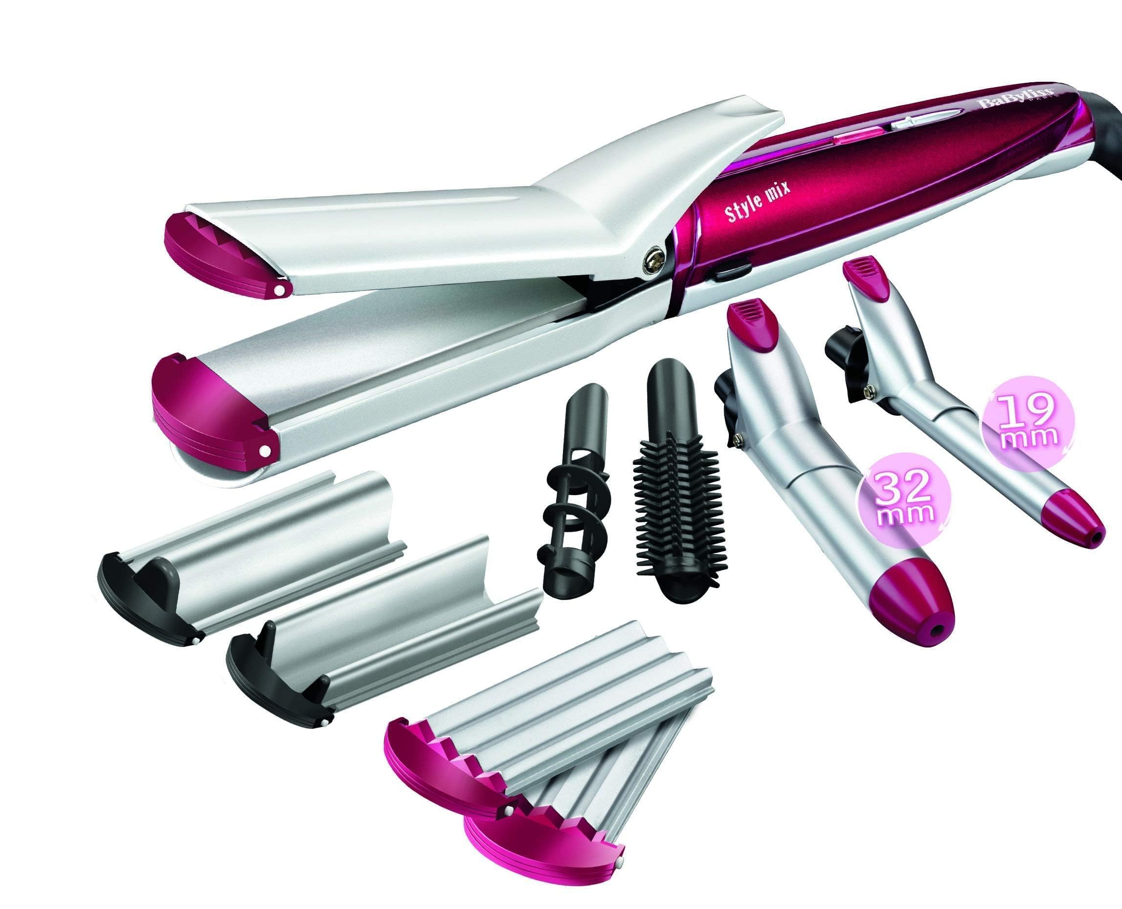 BaByliss Multi Styler 10-In-1 Hair Styler | 6 Style Settings For Perfect Hair Style | With Curling/ Straightening/ Crimping/ Waver/ Spiral Plates & Hair Pins | Shock & Break Proof | MS22SDE (Purple)(يوجد نقص في الاكسسوارات)