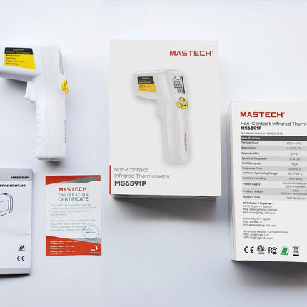 Mastech MS6591P Infrared Digital Thermometer Non-Contact Forehead with 2 measurement modes: Body (32ºC-42ºC) and Surface (0ºC-100ºC)