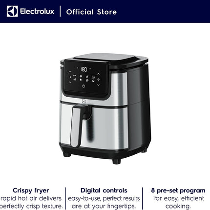 Electrolux 3.5L XL Digital Air Fryer 1500W with Rapid Hot Air Technology, 8 Preset Programs for Frying, Grilling, Broiling, Roasting, Baking, Toasting, Cooking, Auto-Off, Touch Control, ‎E5AF1-710S